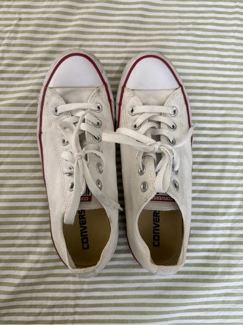 Converse White Low-Top Sneakers with Red Trim